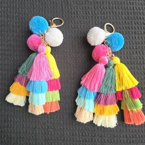 Colorful Tassel Pom Pom Bag Charm/ Key Chain NWT